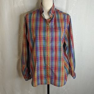 Vintage 80s LIZ CLAIBORNE Rainbow Plaid Button Down Shirt, Size 10